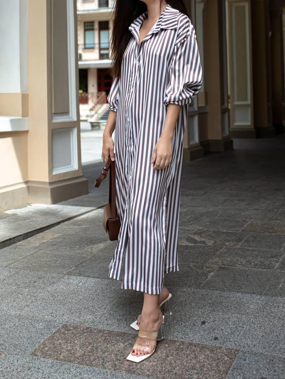 striped silk shirt dress Cotton-Silk Stripe Utility Shirt Dress