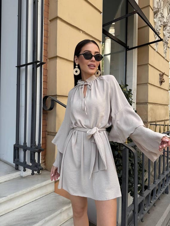 flowy boho mini dress White Chic Boho Mini Dresses for Women 2022 High Waist Strapless Bowknot Beach Sundress Short Sleeve