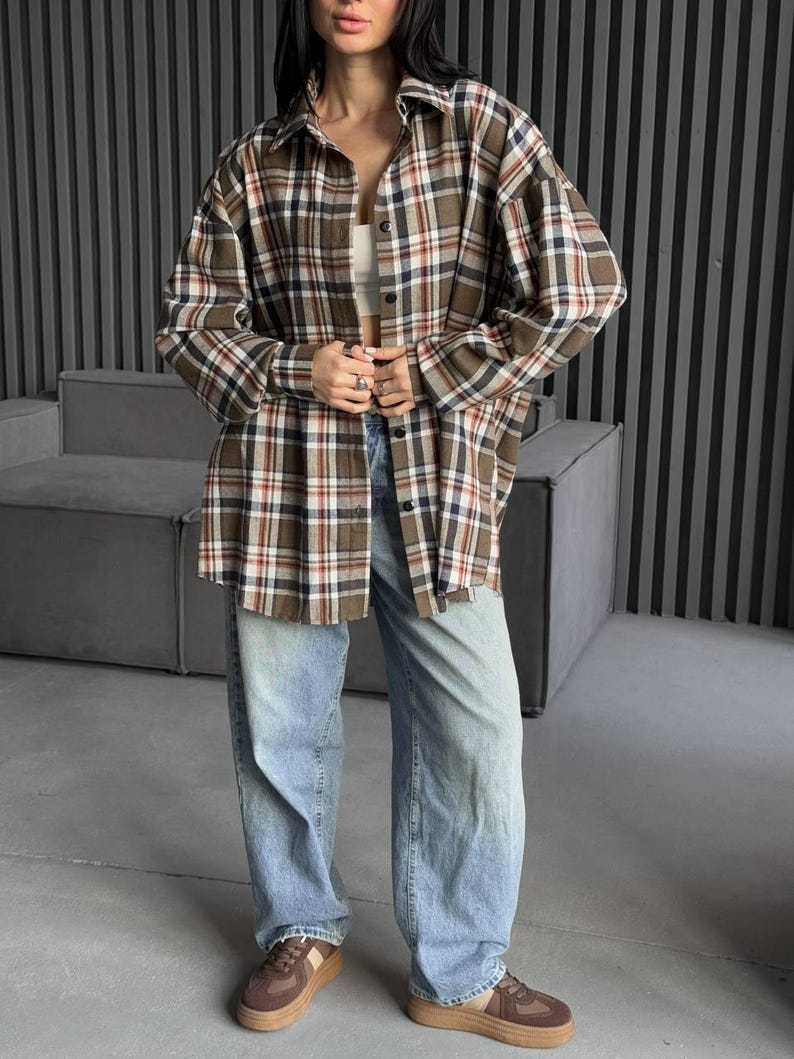 Green Oversized Plaid Flannel Shirt main image 1