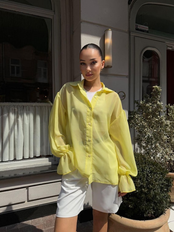 White Silk Sheer Oversized Chiffon Blouse – Luxury