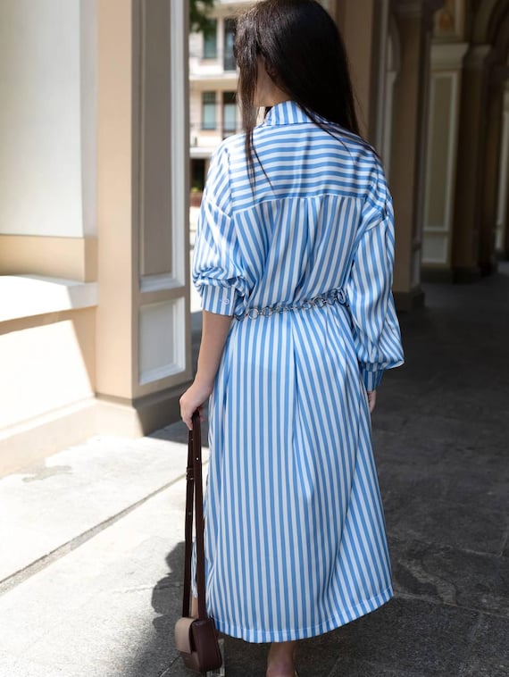 blue and white striped shirt dress On The Way Blue & White Striped Shift Dress, Large - The Mint Julep Boutique main image 0