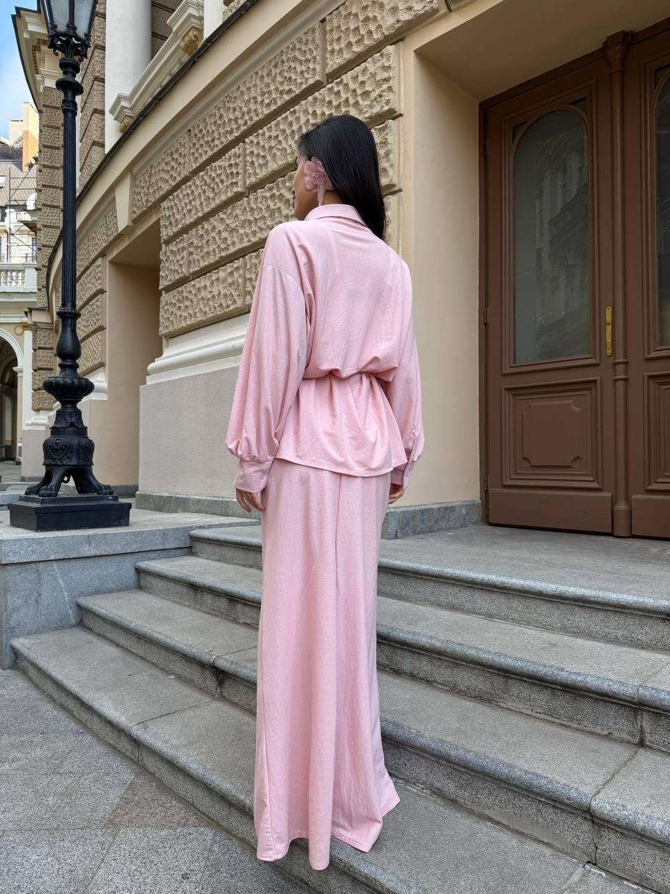 pink two piece dress Strapless Two Piece Pink Long Beaded Prom Dress with Pockets US2 / Custom Color