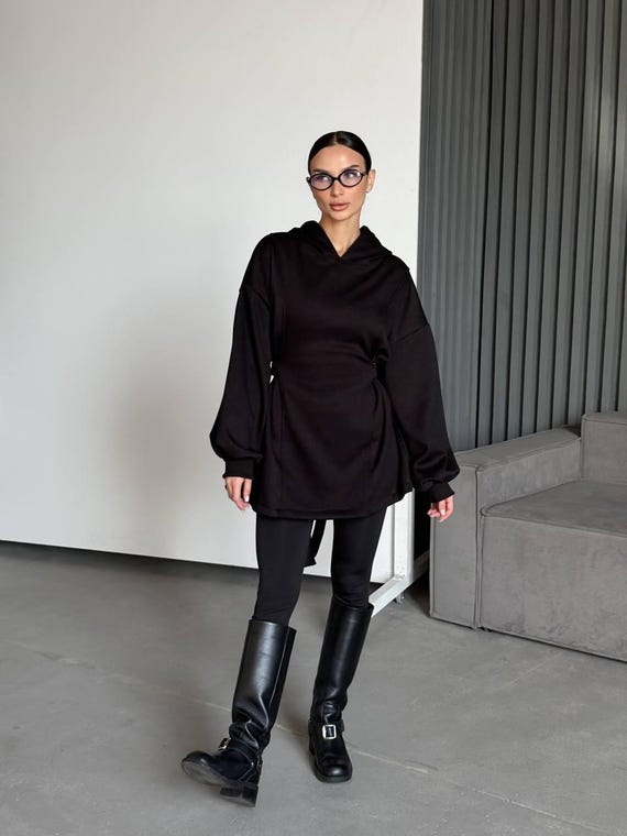 oversized black hoodie dress ASOS DESIGN oversized hoodie sweatshirt mini dress in black