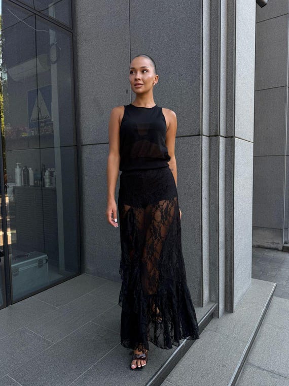 Black Lace Midi Skirt Set: Gothic Two Piece With Shorts - Etsy Israel Black Lace Midi Skirt Set: Gothic Two Piece With Shorts - Etsy Israel