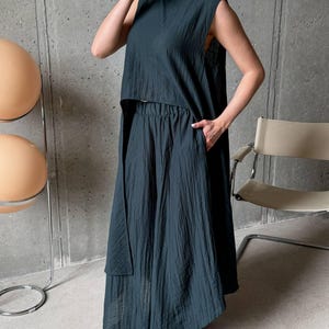 Emerald Viscose Tencel Set, Wide Leg Palazzo Pants Outfit, Oversized Sleeveless Tunic, Minimalist Summer Co Ord, Resort Wear