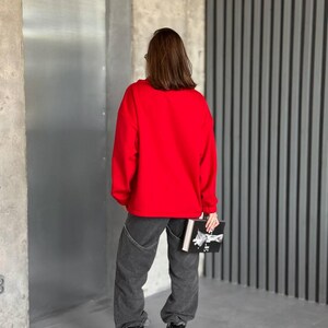 red Oversized Hoodie with Half Zip, Cotton Intersoft Fleece Sweatshirt, Relaxed Fit Cozy Streetwear