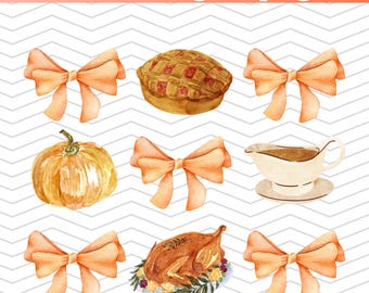 Fiocchi del Ringraziamento Coquette PNG, File PNG Preppy Turkey Day, PNG autunnale ad acquerello, Sugo, Design a sublimazione per torta di zucca e mele