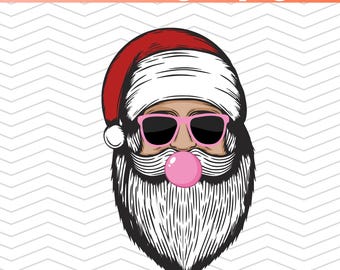 Babbo Natale vintage che soffia gomma da masticare PNG, download del design digitale di sublimazione di Natale, Babbo Natale retrò con occhiali da sole PNG