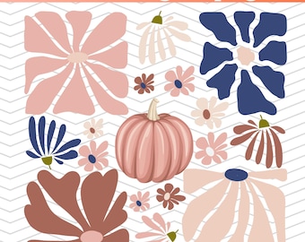 Zucca rosa e fiori Png, Boho Floral Fall Png, Retro Fall Png, Autumn Vibes Png, Stagione autunnale Png, Leopardo Png, Sublimazione di fiori autunnali