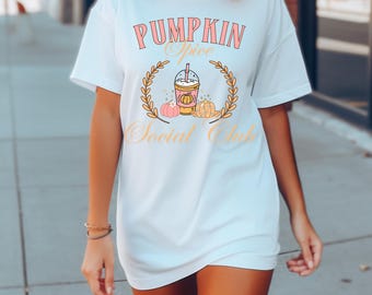 File PNG Pumpkin Spice Social Club, PSL, file digitale Girly Fall, file di design di Halloween, PNG Trendy Preppy, file acquerello, rosa e arancione