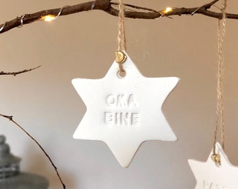 Gift tag customizable, white, golden heart, decoration, star, with name, decoration for Christmas, Advent