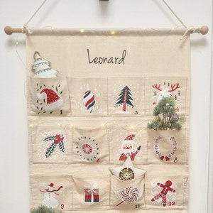 Calendario dell'Avvento personalizzabile da riempire, bambini, stoffa, sacchetti, grande xxl, legno, idea per Natale 2024, riutilizzabile [Beige]
