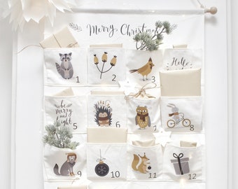 Personalizable Advent Calendar for Filling, Children, Fabric, Bags, Christmas 2025, Reusable, Girls Boys [White], Wall Calendar