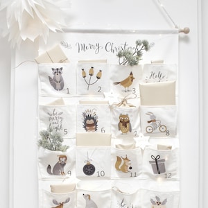 Calendario dell'Avvento personalizzabile da riempire, bambini, tessuto, borse, Natale 2024, riutilizzabile, ragazze, ragazzi[bianco], calendario da parete