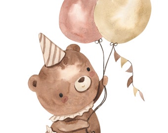 Set of 4 posters children's room pictures, wall pictures, baby room decoration, DIN A4, boy, girl (beige brown pink) with bears, unicorn, lion, pictures