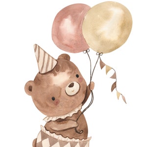 Juego de 4 carteles para habitación infantil, cuadros de pared, decoración de habitación de bebé, DIN A4, niño, niña (beige, marrón, rosa) con osos, unicornio, león, imágenes