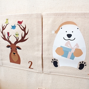 Adventskalender zum Befüllen, Kinder, Stoff, Tüten, groß, Holz, Idee für Weihnachten 2023, wiederverwendbar, Mädchen Jungs Kids-Edition Bild 3