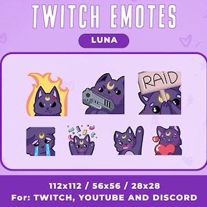 Sailor Moon Luna Emotes - Cute Cat Emotes for Twitch, YouTube, Discord & Streaming