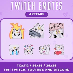 Sailor Moon Artemis Emotes - Cute Cat Emotes for Twitch, YouTube, Discord & Streaming