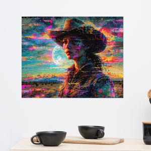 Poster di Cowgirl, Arte Country LoFi, Decorazione per il Soggiorno, Ufficio da Cowboy, Tecnologia Old School con un Tocco Western, Regalo Unico