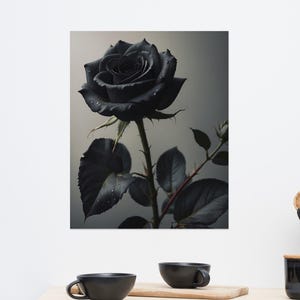 Póster de Rosa Negra / Hermosa flor en flor / Gothcore melancólico / 3 tamaños