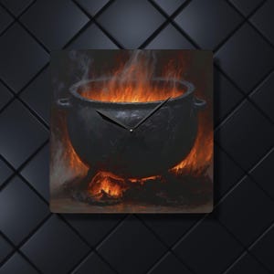 Witch Cauldron Clock - Acrylic Wall Clock, Witchy Home Decor, Unique Gift for Halloween, Kitchen Clock