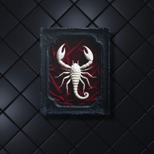 White Scorpion Metal Print - Dark Academia Specimen, Gothcore Art, Victorian Shadowbox Style, Home Wall Decor Gift