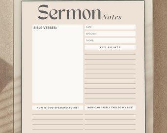 Sermon Notes, Sermon Notes Printable, Sermon Notes Template, Bible Study Journal, Christian Planner, Church Service Notes, Prayer Journal