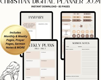 Christian Planner, Faith Digital Planner, Sermon Notes, Prayer Journal, Bible Study Journal, Goodnotes Planner, Ipad Planner