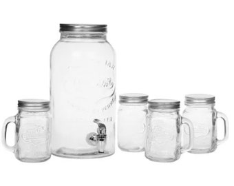 Glass Dispenser with Mason Jar Set