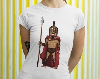 T-shirt pixel art guerrier spartiate, t-shirt mythologie grecque, cadeau pour homme