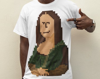 T-shirt Mona Lisa pixel art, t-shirt artistique classique, chemise graphique de style vintage