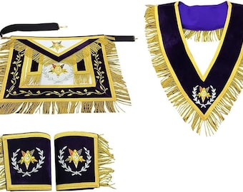 Regalia maçonnique O.E.S Grand Patron officier Tablier Col Poignets Brodés à la main Un ensemble