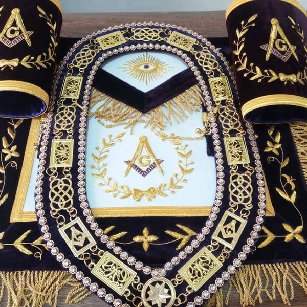 MASONIC Grand Lodge Master Mason Schürze, Manschetten mit Kettenkragen