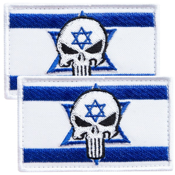 Écusson drapeau israélien 2 pièces et crâne mort, écussons drapeau israélien brodés, écussons tactiques moral militaire, velcro crochet et boucle pour casquette