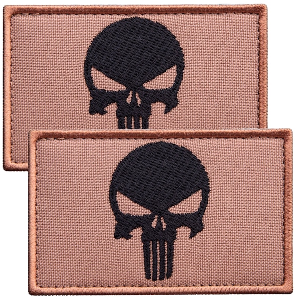 2-Piece Tan Skull Patch Set, Embroidered Military Patches with Velcro, Tactical Patches for Jackets, Bulletproof Vest, Military Backpack