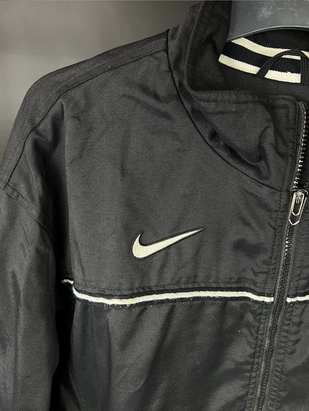 VTG Nike Jacket Black Full Zip Nylon - Etsy VTG Nike Jacket Black Full Zip Nylon - Etsy