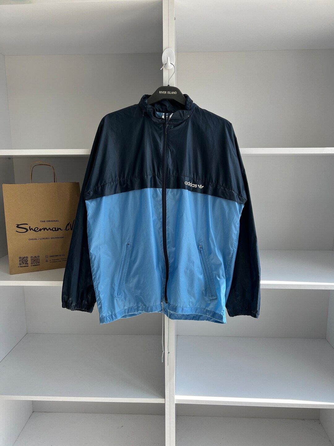 90'S Adidas Windbreaker Men's Size L Vintage unclear turquoise blue Vintage Second Hand