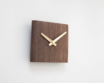 Framoku Mid Century Wall Clock Square Solid Walnut Wood