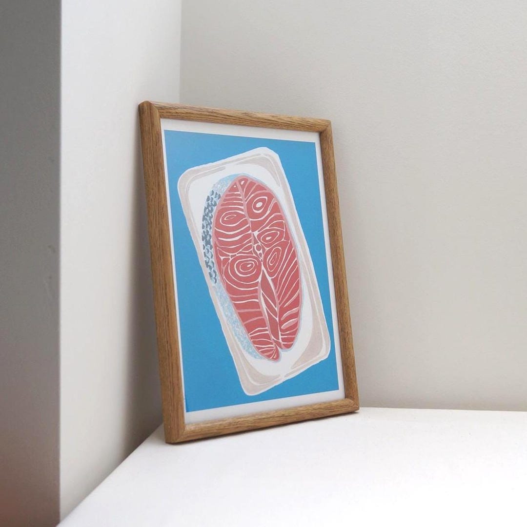 Salmon Roe Frame Salmon【 Framed Art 】in Solid Oak Picture Frame Japanese Rustic Dark Oak ...