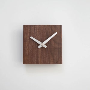 livingoom Mid Century Wall Clock Square Solid Walnut Wood with Chrome Color Clock Hands