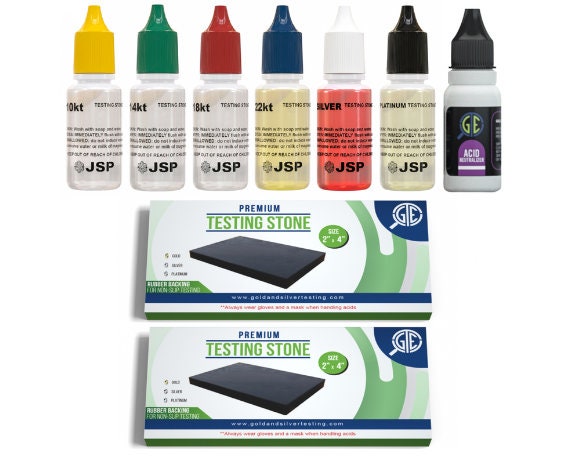ToolTreaux 10K 14K 18K 22K Complete Gold Acid Testing Kit with Gold Testing Stone, 5pc