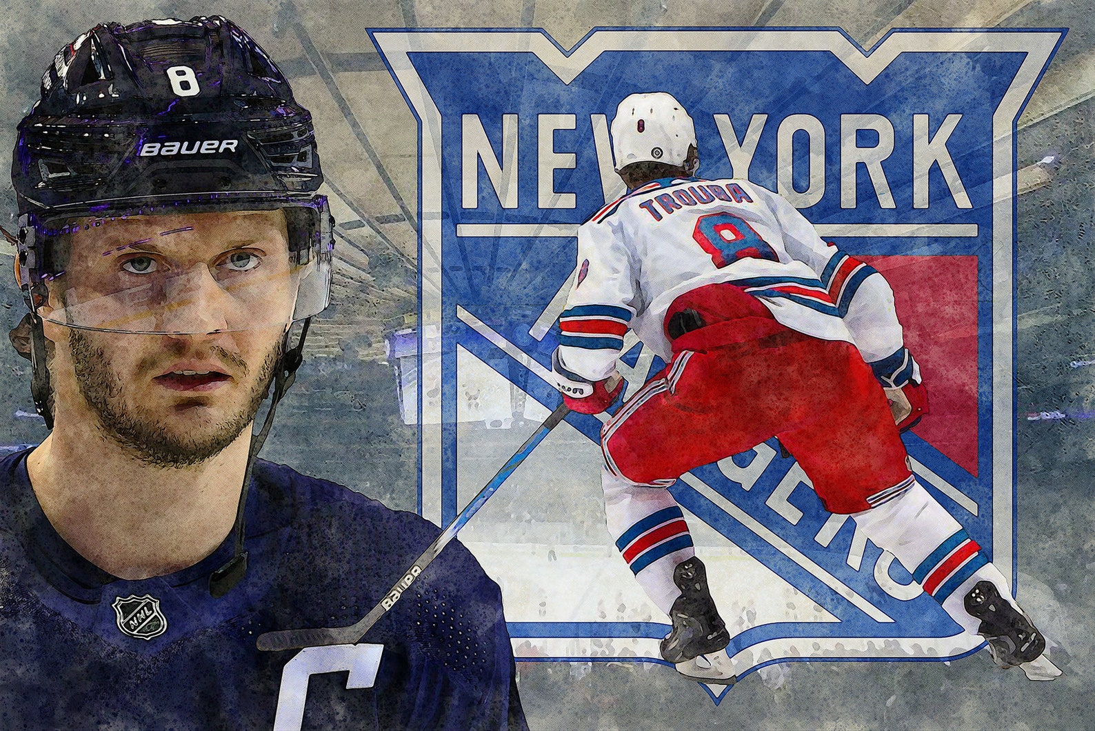 New York Rangers Portrait Art JACOB TROUBA Watercolor Illustration From
