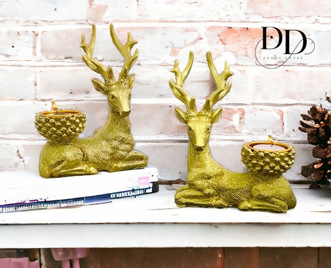 Golden Deer Candle Holder Ornament Pair of Deer Candle Etsy Singapore