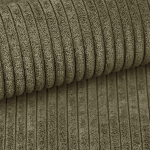 Olive Green Velvet Upholstery Furniture Fabric, Upholstery Corduroy Fabric by the Yard, Chair Fabric, Wide Stripe Corduroy, Sofa Fabric