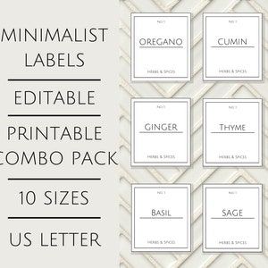 Editable Label Bundle, 10 Label Sizes, US Letter, Minimalist Labels, Editable Labels, Printable Label Set, Label Template Bundle