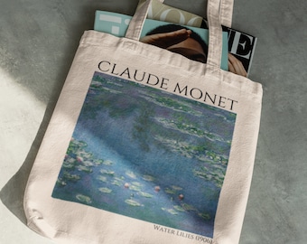 Seerosen, Claude Monet Ästhetische Tasche, Vintage Landschaftskunst, Baumwolle Canvas Einkaufstasche, Monet Malerei, Vintage Kunst Tote