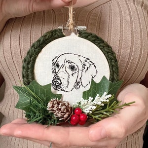 Custom Pet Ornament Custom Embroidered Ornament Pet Portrait from Photo Pet Memorial Gift for Pet Loss Ornament Personalized Gift Dog Lover