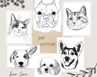 Custom Pet Illustration Custom Pet Portrait Digital Download Pet Drawing Black and White Pet Drawing Gift for Pet Lover Gift Pet Ink Drawing