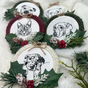 Custom Pet Ornament, Custom Embroidered Ornament, Pet Portrait from Photo, Pet Memorial Gift, Pet Loss Ornament, Personalized Gift Dog Lover